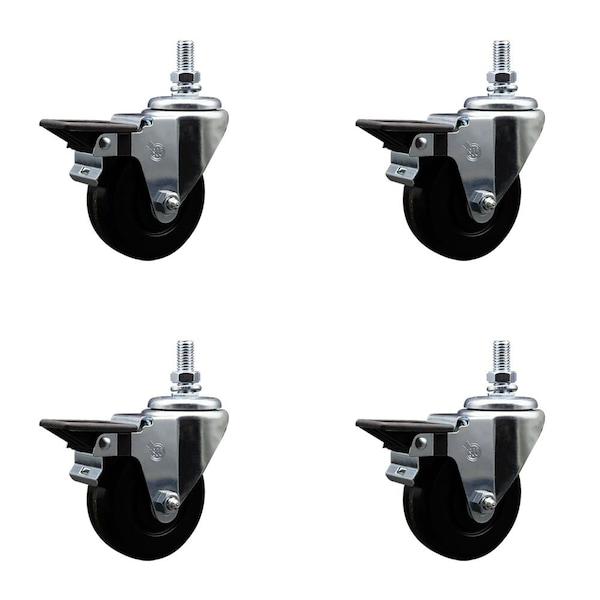 Service Caster 35 Inch Phenolic 10 MM Threaded Stem Caster Set with Brake SCC-TS20S3514-PHS-PLB-M1015-4 - main